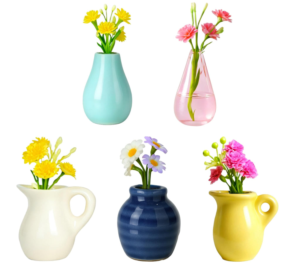 Renmxj mini ceramic vase magnet on fridge with bright fake flowers for colorful decor