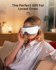 RENPHO eye massager applying oscillating pressure to eye area.