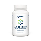 Renue By Science NAD+ Complete bottle closeup shows enhanced liposomal delivery for absorption.