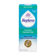 Replens External Comfort Gel bottle for soothing external vaginal dryness.