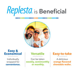 Replesta pack of 8 wafers on counter suggests box-ready weekly use.