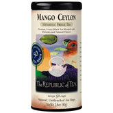 The Republic of Tea Mango Ceylon Black Tea tin front view, fragrant daily ritual.