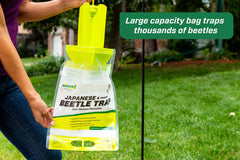 RESCUE! Japanese Beetle Trap includes attractant cartridge for extended season use.