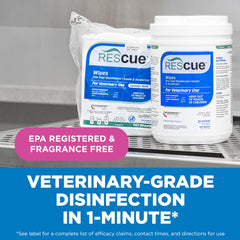 REScue One-Step Disinfectant Wipes for litter boxes; quick, safe cleaning of waste areas.