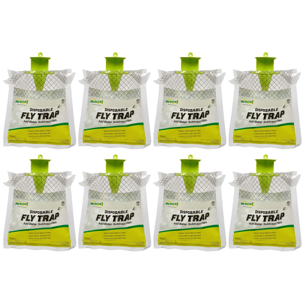 RESCUE! outdoor hanging fly trap package with eight traps for yard fly control.