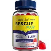RESCUE PLUS melatonin sleep gummies bottle with strawberry flavor for a calming night routine