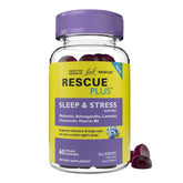RESCUE PLUS sleep gummies bottle close-up for nighttime support