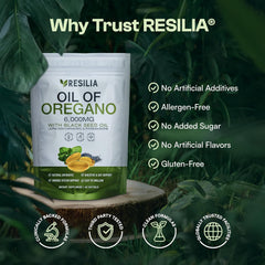 Closeup view of Resilia softgels capsules highlighting smooth texture.