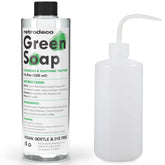 RetroDeco Green Soap concentrate bottle ideal for easy dilution and tattoo aftercare prep.