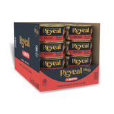 Reveal tuna with crab in broth can close-up, highlighting natural protein for healthy felines