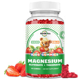ReviNutra Magnesium Complex Gummies bottle front promotes daily calm with strawberry flavor.
