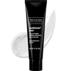 Revision Skincare Intellishade Clear SPF 50 tube front view for everyday protection and a weightless feel.
