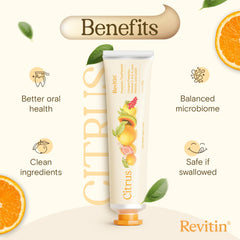 Three-pack of Revitin toothpaste demonstrates family-friendly packaging