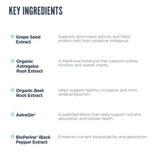 Revive MD Kidney Support label detail showing vegan, gluten-free, soy-free attributes
