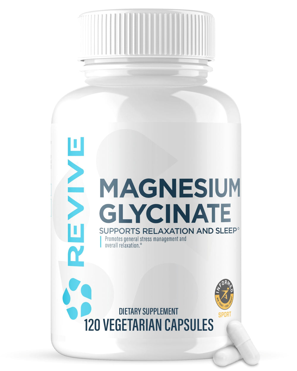 Revive MD Pure Magnesium Glycinate 200mg capsules on a blister pack for daily calm support