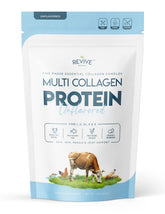 Revive Naturals Multi Collagen bottle close-up showing five collagen types for skin and joints.