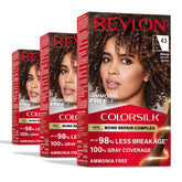 REVLON ColorSilk Bond Repair bottle demonstrates creamy, ammonia-free gray coverage.