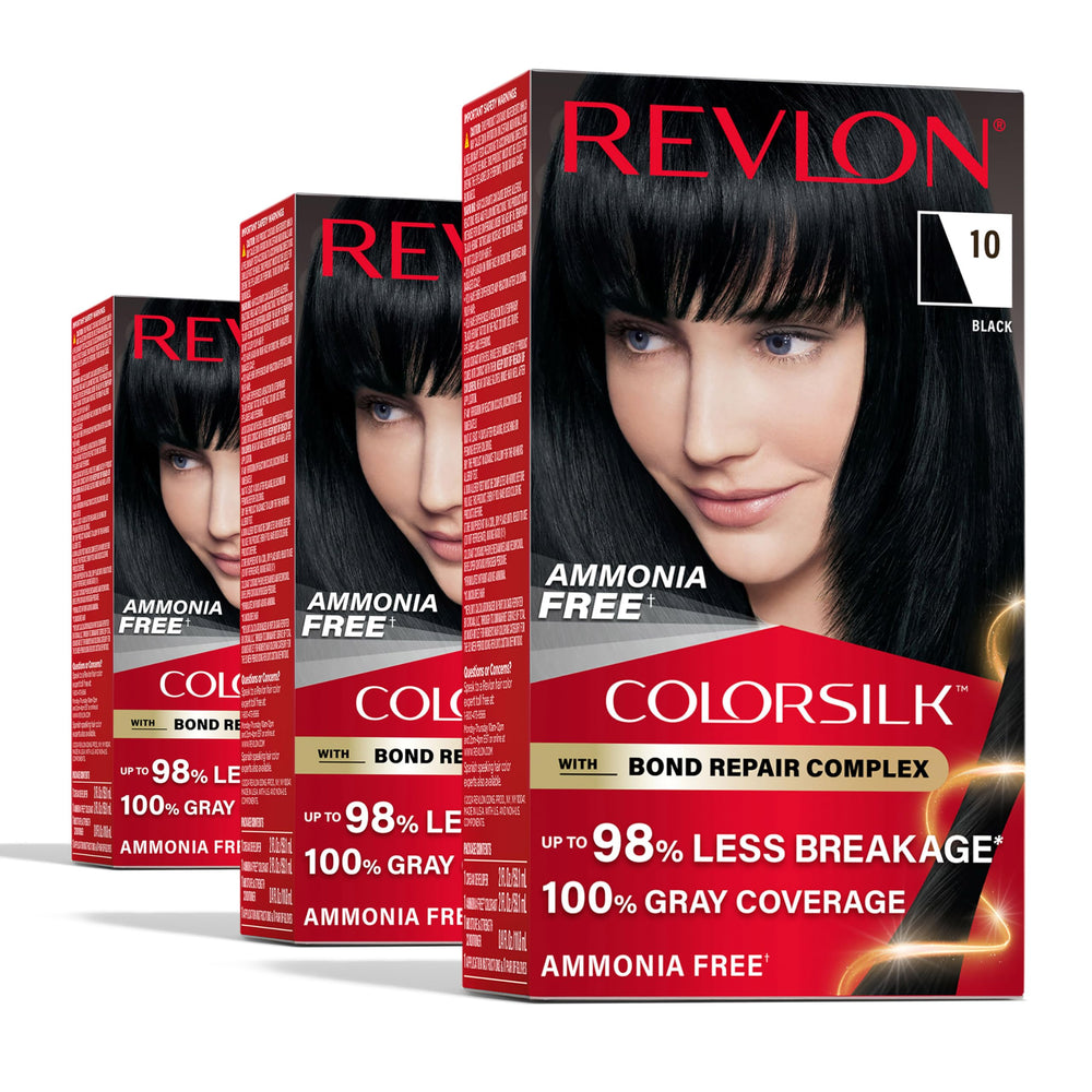 Revlon ColorSilk bond repair bottle pour showing ammonia-free color for hair care