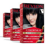 Revlon ColorSilk bond repair bottle pour showing ammonia-free color for hair care