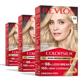 REVLON ColorSilk 3-pack box for at-home color with bond repair support.