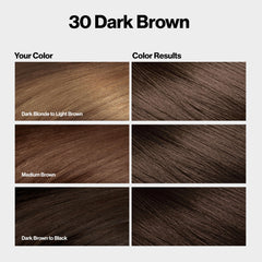 Revlon ColorSilk color swatches reveal rich brown shade with gray coverage potential.
