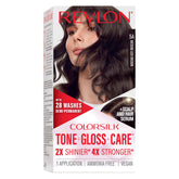 REVLON ColorSilk Tone + Gloss Care packaging shows the all-in-one home color kit.