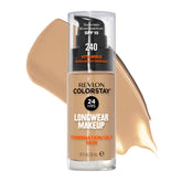 Revlon ColorStay bottle closeup showing oil-free formula for combination skin