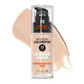 Revlon ColorStay liquid foundation bottle close-up shows a matte finish for oily and combination skin.