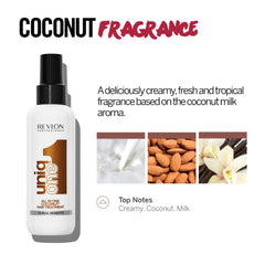 REVLON PROFESSIONAL UniqOne coconut fragrance close-up evokes tropical notes during styling.