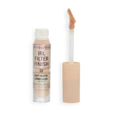 Revolution Beauty London IRL Filter Finish Concealer bottle shows full coverage and lightweight wear.