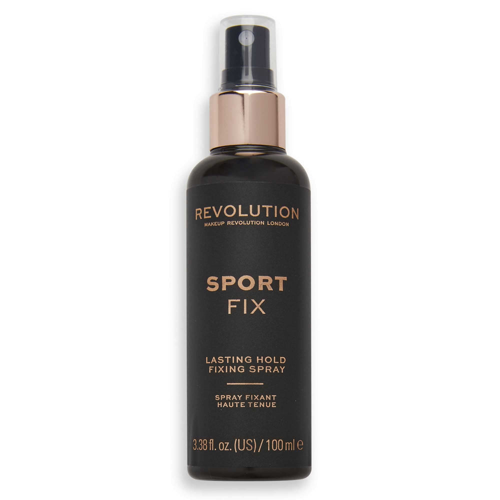 Revolution Beauty London Sport Fix spray bottle ready for long-lasting makeup hold.