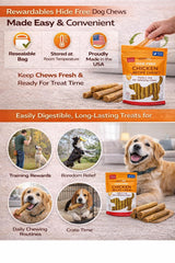 Close-up of Rewardables chicken chew roll highlighting real chicken as the #1 ingredient.