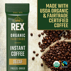 REX COFFEE decaf stick dissolving smoothly in hot water