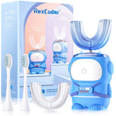 RexCodar Ultrasonic Kids U-Shaped Toothbrush blue front view showing engaging design for kids