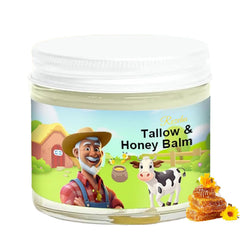 The Rezebu Tallow Honey Balm bottle front demonstrates deep hydration.