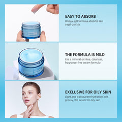 Model applying RG ROUGE LX Hydro Boost gel to the face for quick refreshing hydration