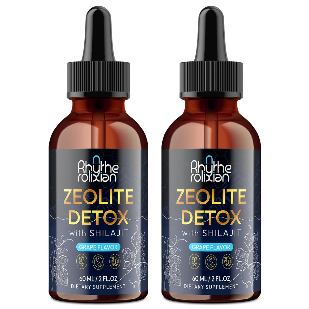 RHYTHEROLIXIAN Zeolite Detox Drops bottle showing grape flavor for daily wellness