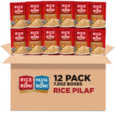 Rice-A-Roni Rice Pilaf box on kitchen counter, ideal pantry staple for speedy dinners.