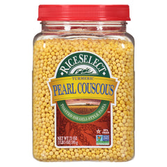 RiceSelect Pearl Couscous with Turmeric jar on shelf for premium, versatile meals
