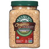 RiceSelect Texmati Brown Rice jar showing premium packaging for gluten-free, non-GMO grains ready to cook.