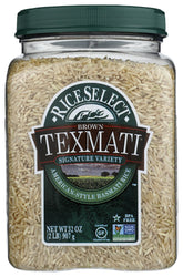RiceSelect Texmati Brown Rice jar showcasing premium packaging and gluten-free whole-grain goodness.