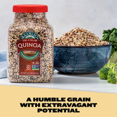RiceSelect Tri-Color Quinoa closeup grains showcase red, white, and black quinoa