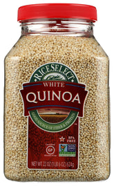 RiceSelect White Quinoa jar front view, gluten-free pantry staple