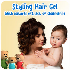 Close-up of Ricitos de Oro Chamomile Hair Gel bottle pour for easy washout