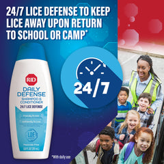 RID Daily Defense shampoo bottle demonstrates ongoing 24/7 lice defense