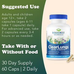 RidgeCrest ClearLungs bottle pour action suggesting convenient daily intake.