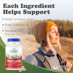 RidgeCrest ClearLungs Classic capsules in hand for daily routine