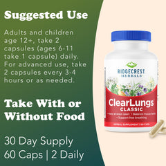 ClearLungs Classic packaging highlighting vegan capsules and year-round use