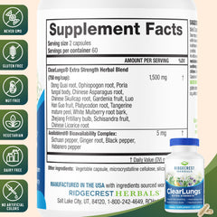 RidgeCrest ClearLungs ingredient panel highlights natural lung-supporting plants.