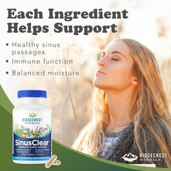RidgeCrest SinusClear bottle cap close-up for easy daily, non-drowsy support.